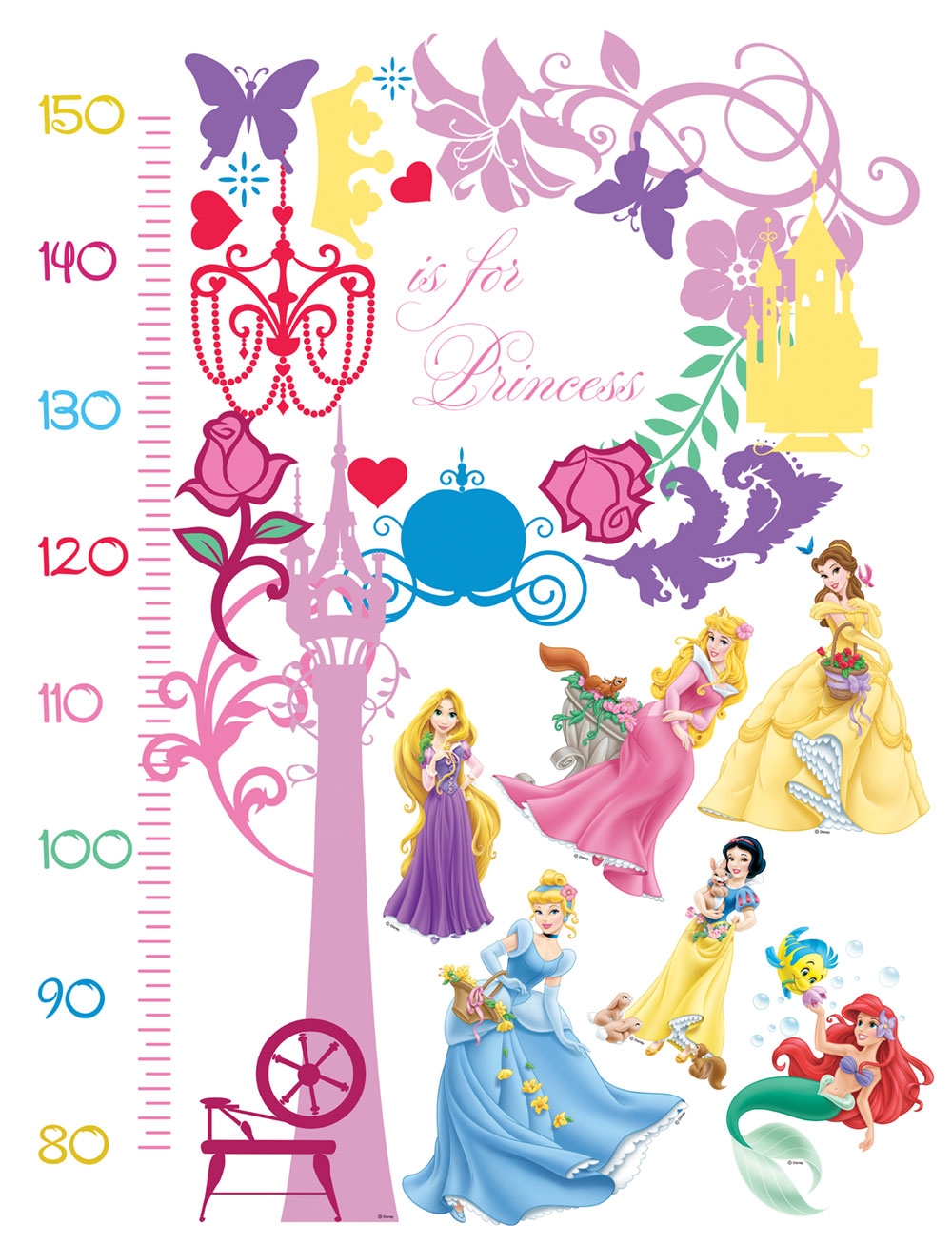 Wandtattoo für Kinder DK 893, Disney, Prinzessinnen, Meter / Höhenskala, AG Design