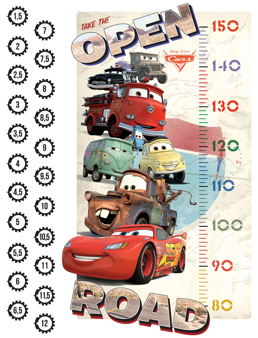 Wandtattoo für Kinder DK 894, Disney, Cars 2 Mc Queen, Meter / Höhenskala, AG Design