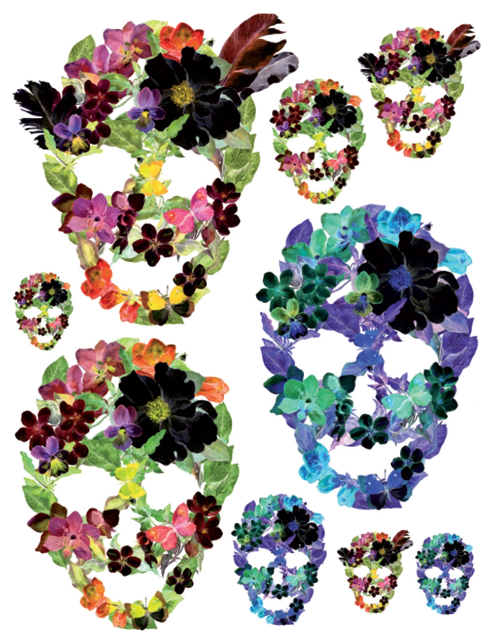 Selbstklebende Wanddekoration F 1060, Schädel aus Blumen, AG Design