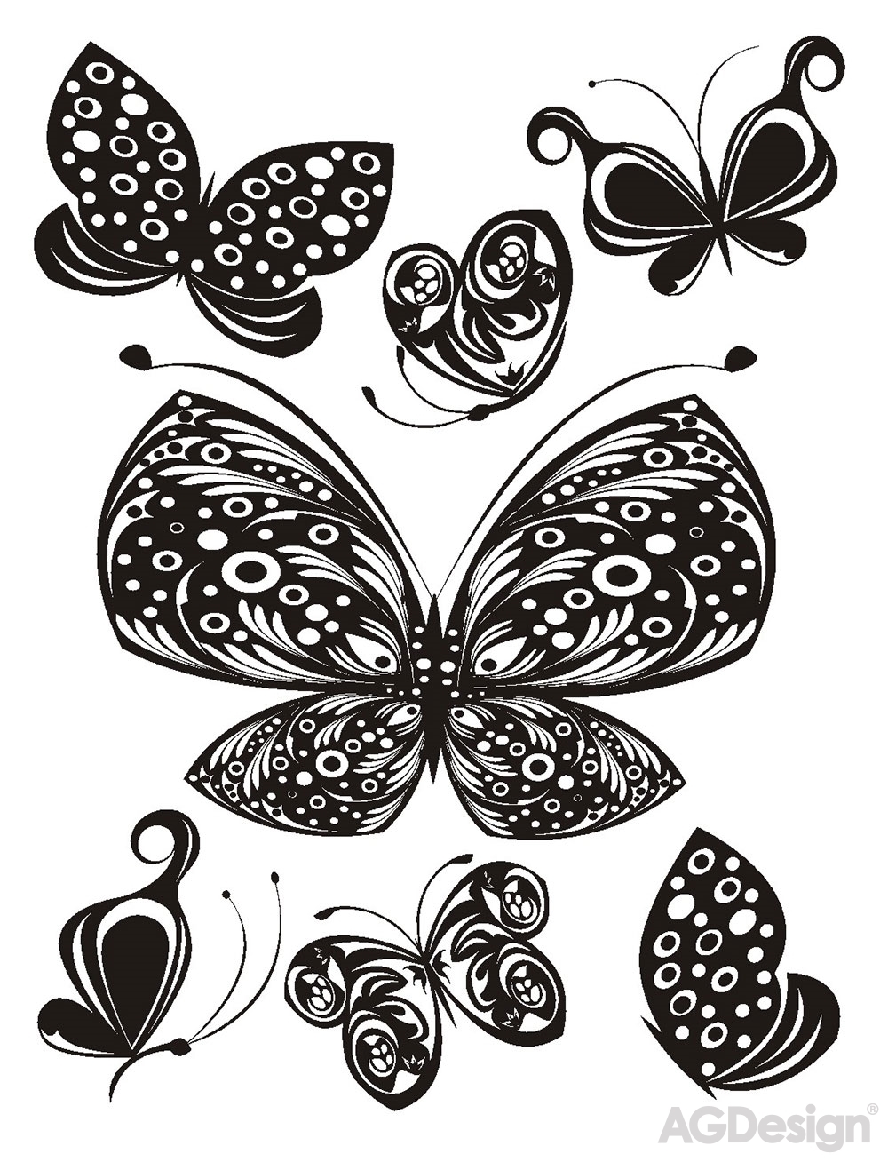 Selbstklebende Wanddekoration F 0459, Schwarze Schmetterlinge, AG Design
