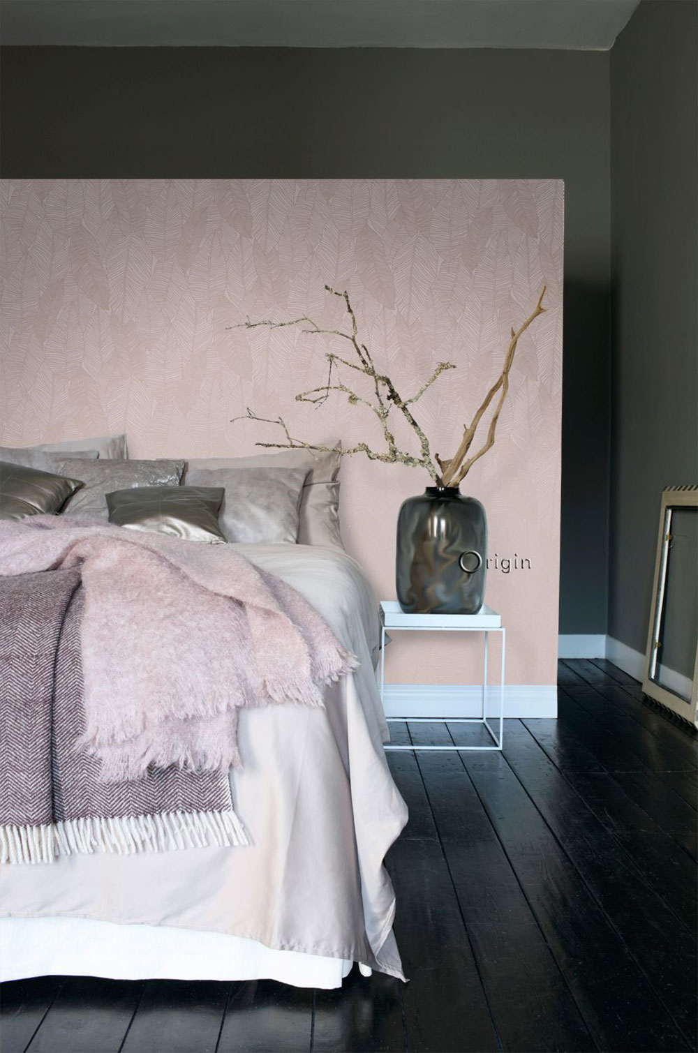 Altrosa Tapete, metallische Blattkonturen  347712, City Chic, Origin 