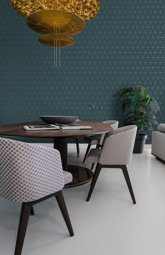 Blaue Tapete, metallische Umrisse von Dreiecken 347715, City Chic, Origin 