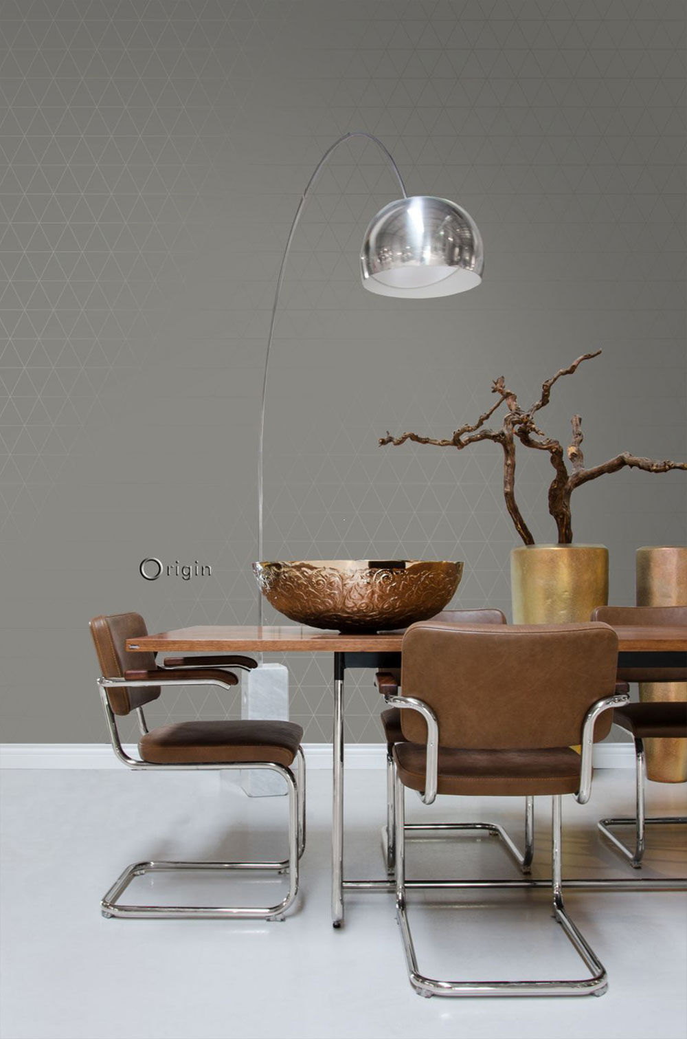 Graue Tapete, metallische Umrisse von Dreiecken 347716, City Chic, Origin 