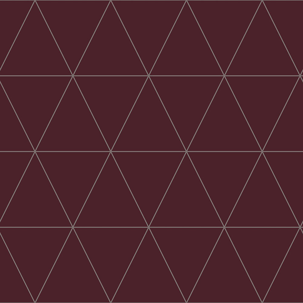 Weinrote Tapete, silberne Umrisse von Dreiecken 347718, City Chic, Origin 