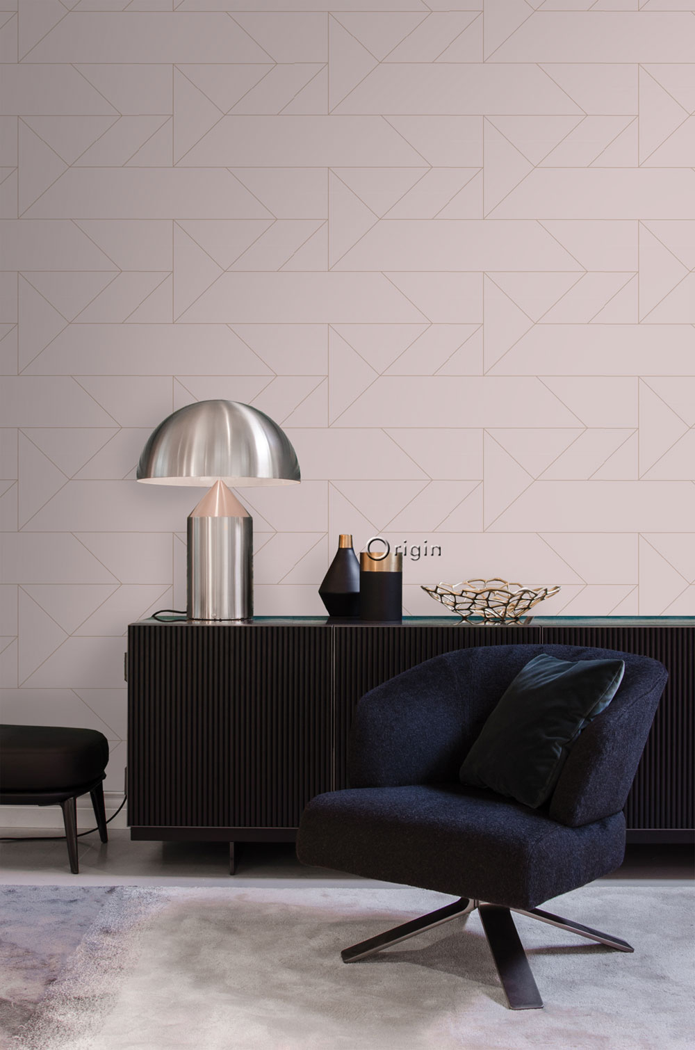 Alte rosafarbene geometrische Tapete, metallische Linien 347721, City Chic, Origin 