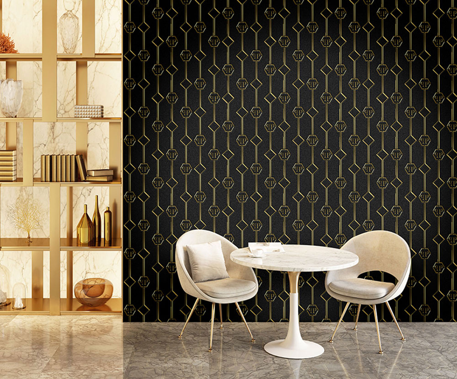 Schwarze Fototapete mit geometrischen Mustern Z8093 Philipp Plein, Zambaiti Parati