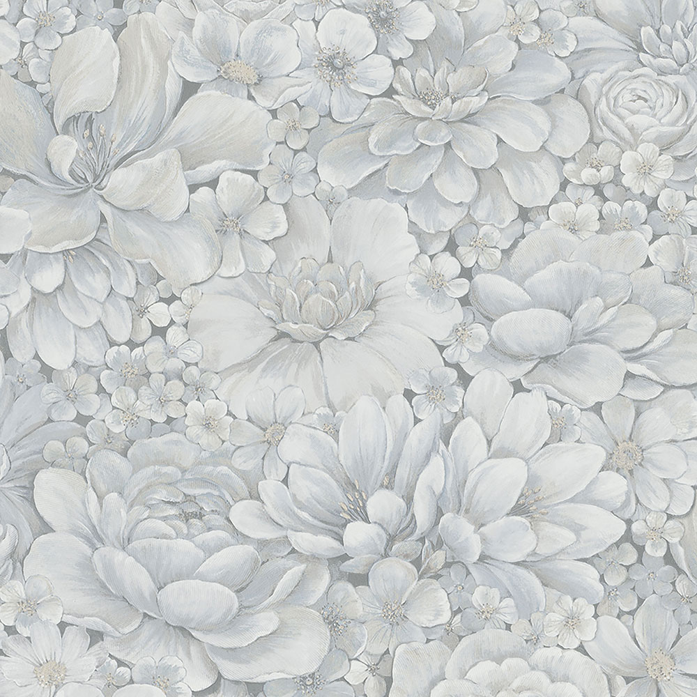 Graublaue Luxustapete mit Blumen 33953, Botanica, Marburg