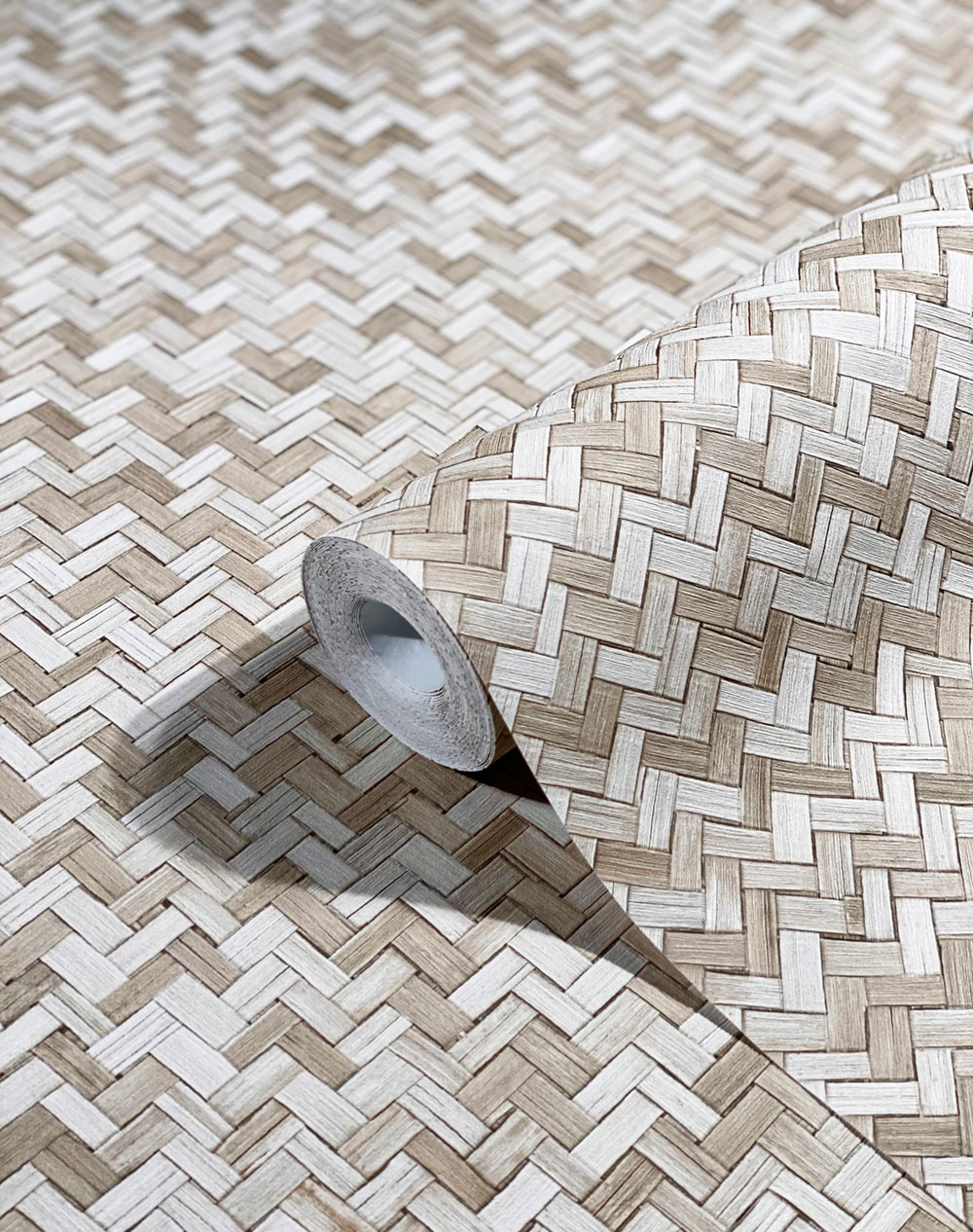 Beigefarbene Luxustapete, Rattan geflochten 33309, Botanica, Marburg