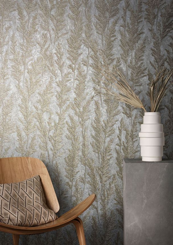 Metallische braun-goldene Tapete, Grashalme 33211, Natural Opulence, Marburg
