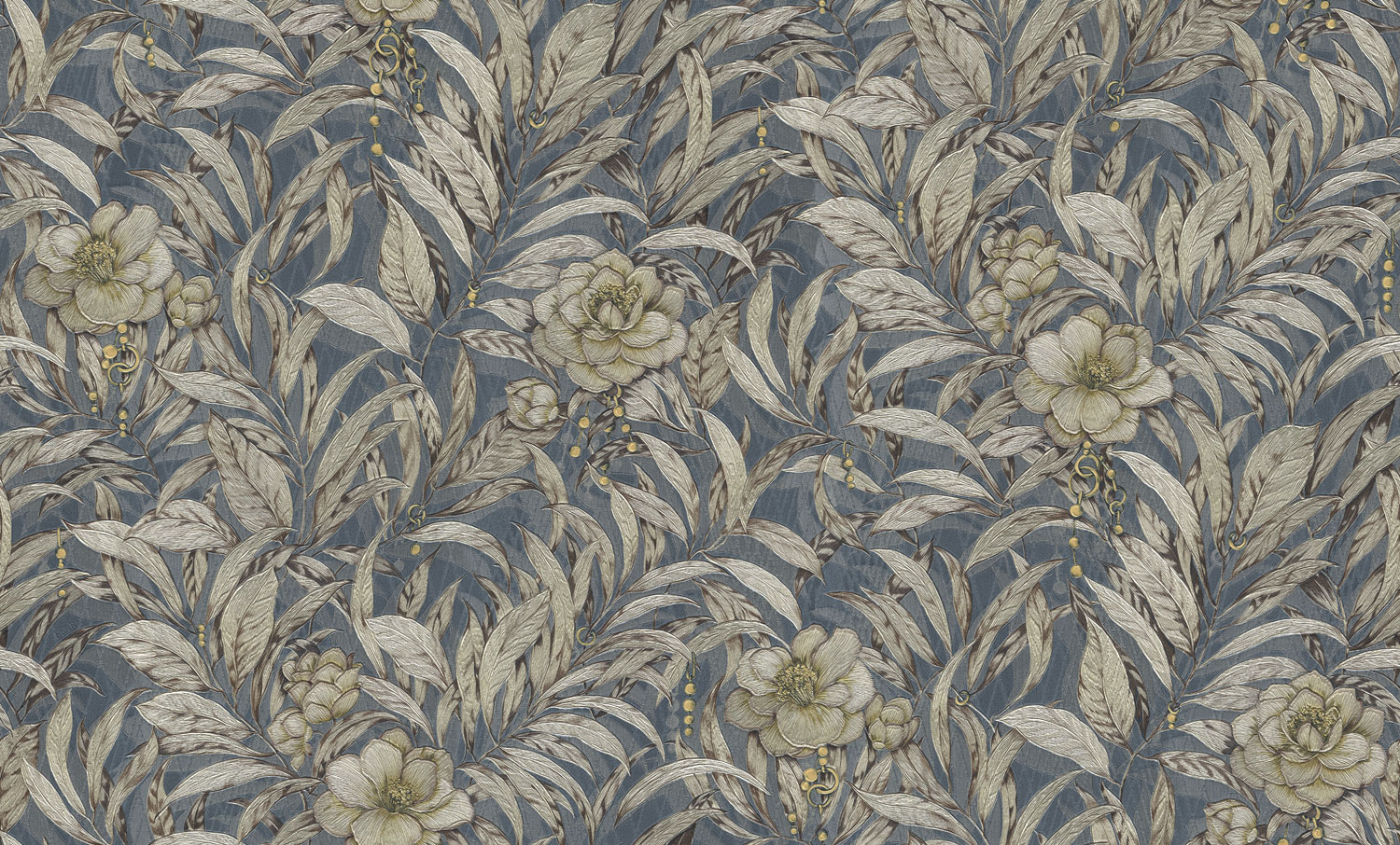 Luxuriöse blau-goldene florale Vliestapete, GF62069, Gianfranco Ferre´Home N.3, Emiliana Parati