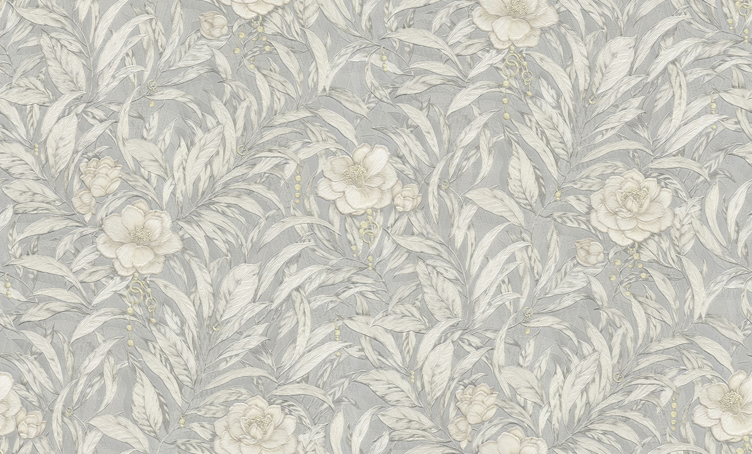 Luxuriöse silberne florale Vliestapete, GF62076, Gianfranco Ferre´Home N.3, Emiliana Parati