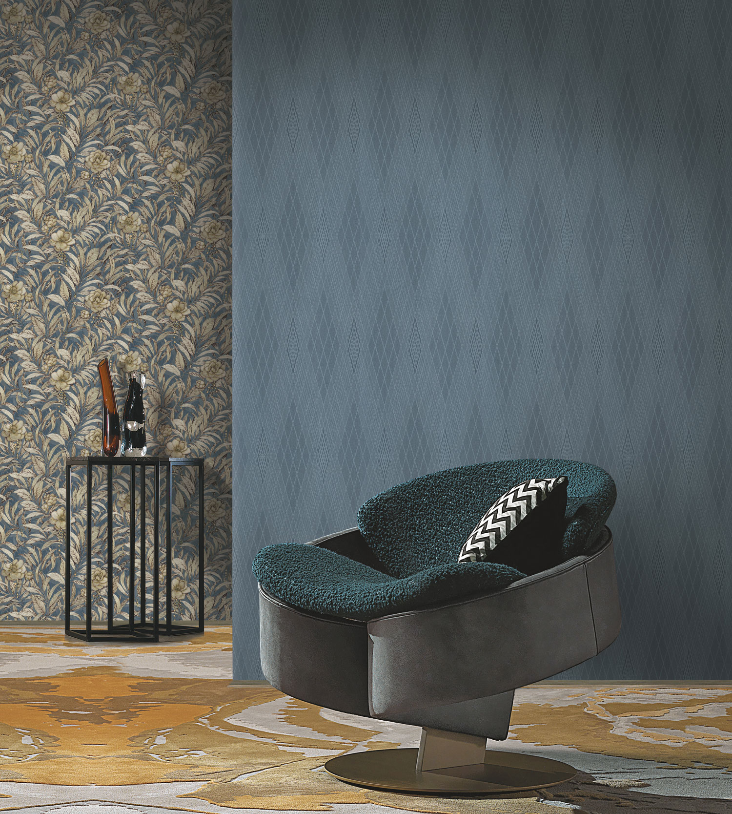 Luxuriöse blaue geometrische Vliestapete, GF62081, Gianfranco Ferre´Home N.3, Emiliana Parati