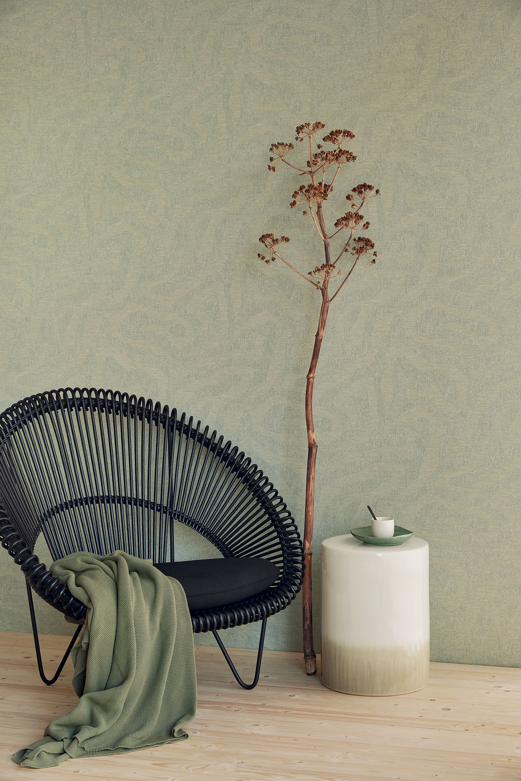 Grüne Tapete, Wellen, 324006, Embrace, Eijffinger