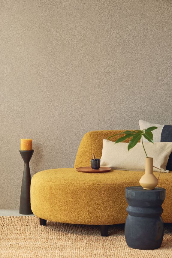 Grau-beige Tapete mit metallischen Blättern, 324041, Embrace, Eijffinger