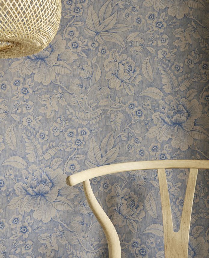 Blau-beige Tapete, Blumen, 333106  Pip Studio 6,  Eijffinger