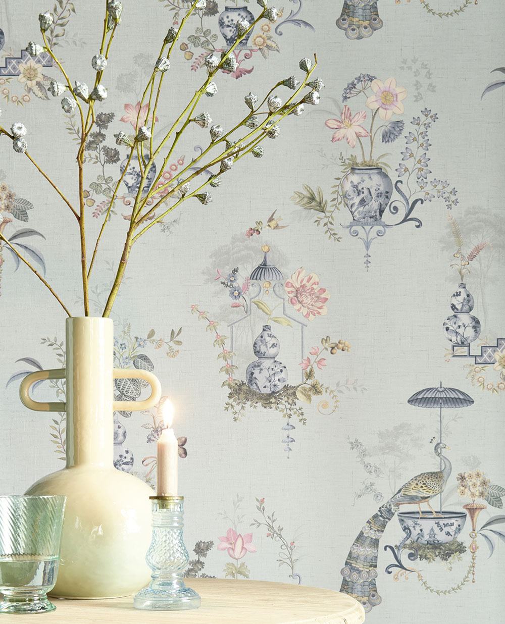 Blaue Tapete, Blumen, Pfauen, 333141  Pip Studio 6, Eijffinger