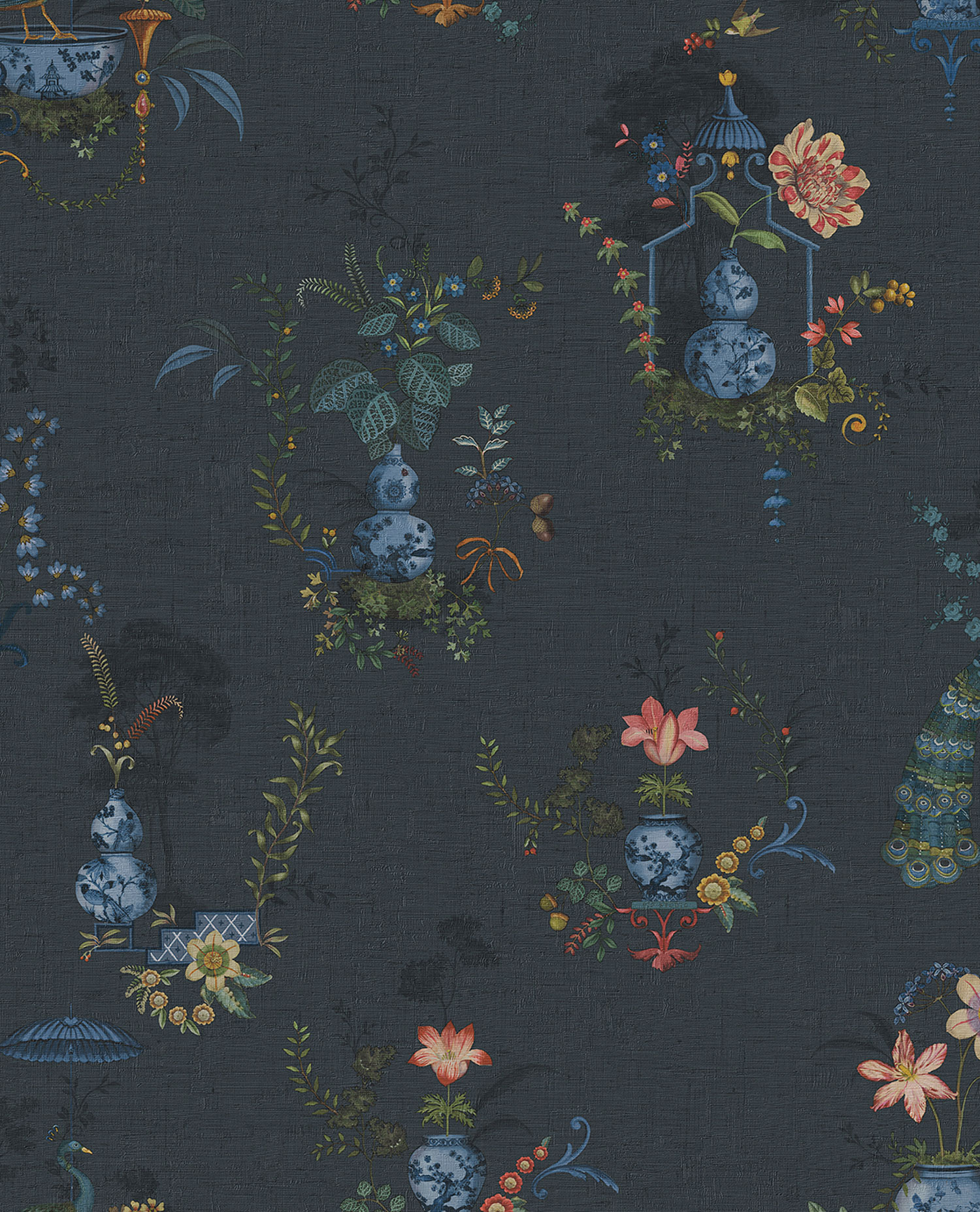 Blaue Tapete, Blumen, Pfauen, 333145  PipStudio 6, Eijffinger