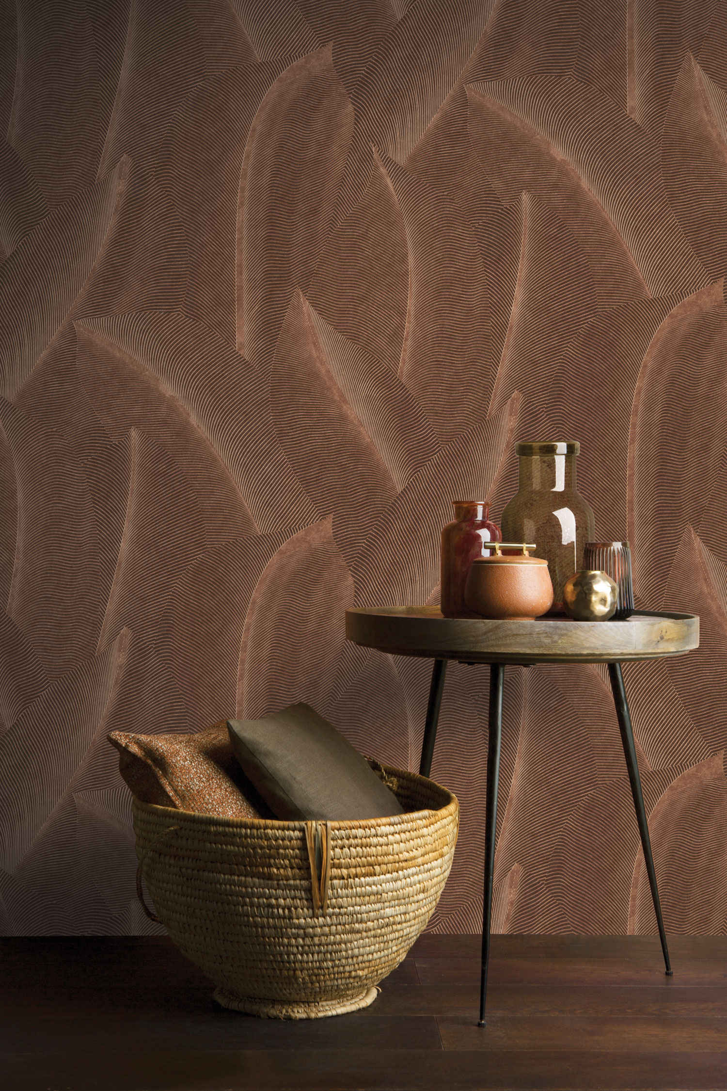 Braune Tapete mit Blättern, AL26222, Allure, Decoprint