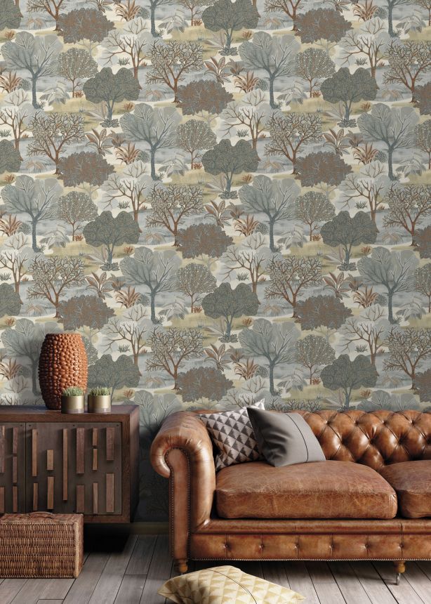 Graubraune Tapete, Bäume, AL26251, Allure, Decoprint