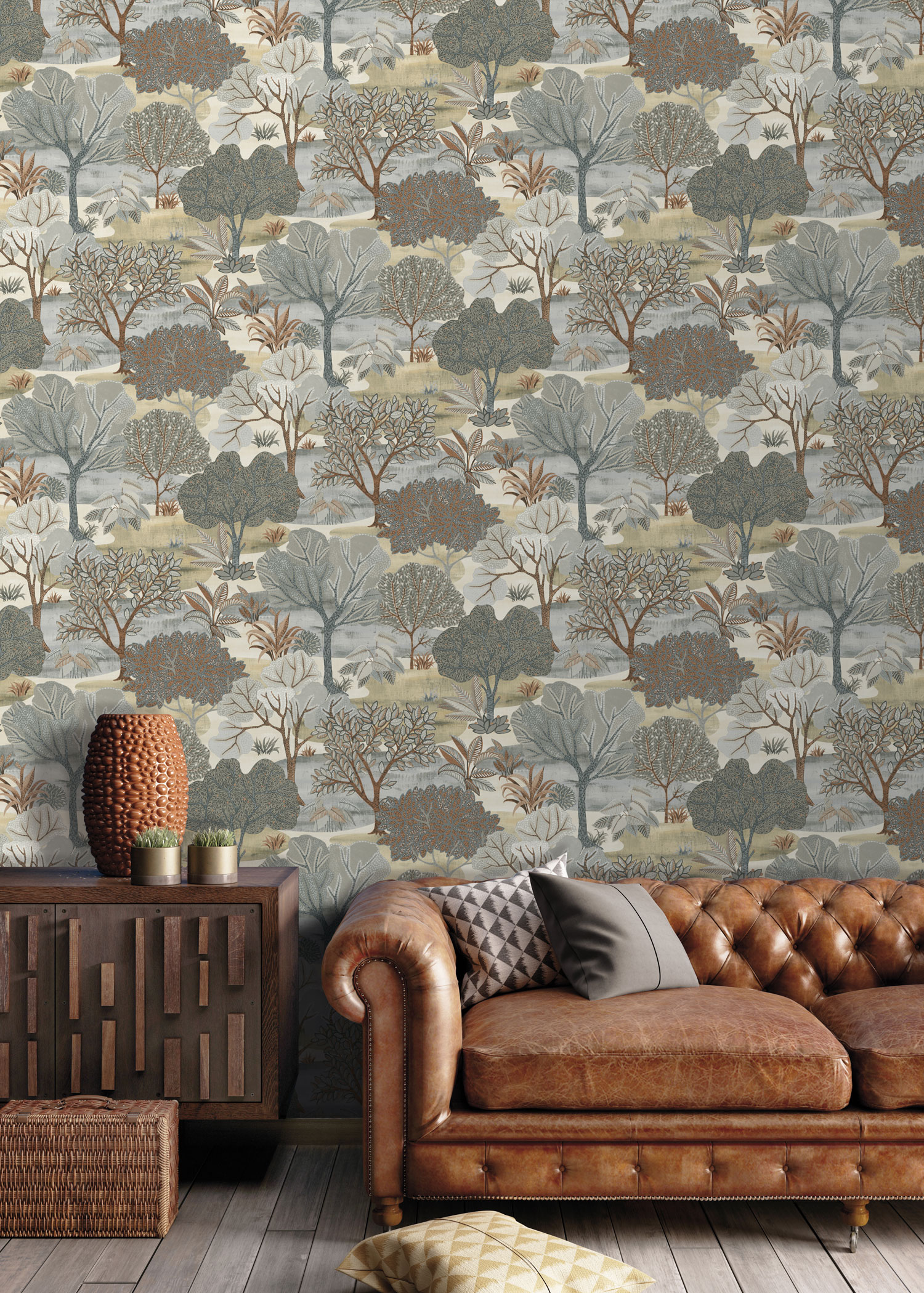 Graubraune Tapete, Bäume, AL26251, Allure, Decoprint