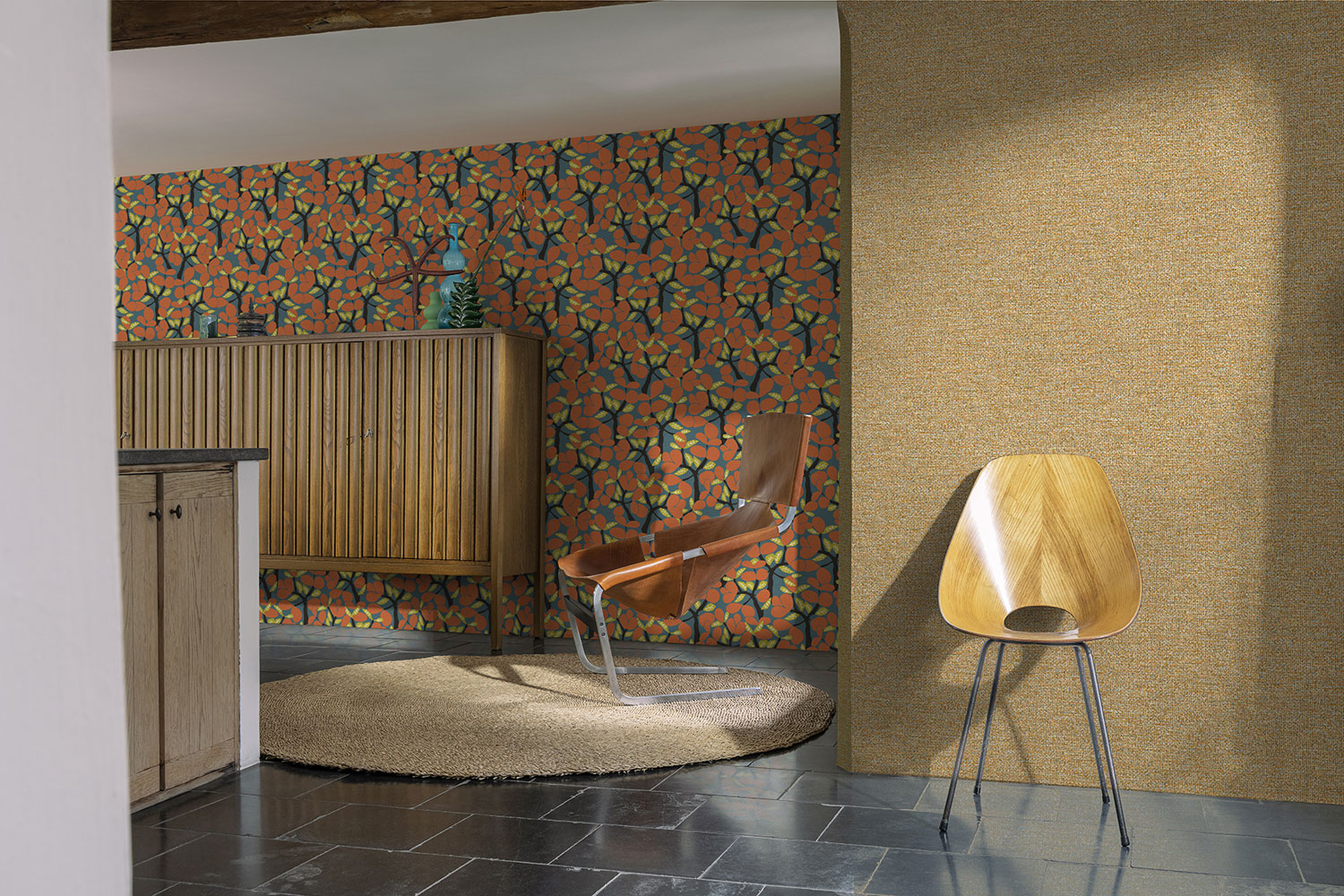 Strukturierte Tapete in Orange-Türkis, BA26023, Brazil, Decoprint