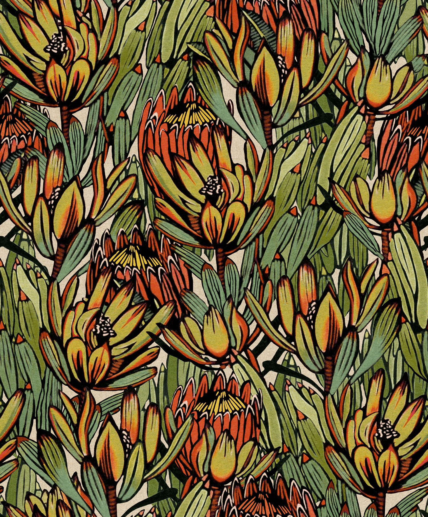 Orange-grüne florale Vliestapete, BA26032, Brazil, Decoprint
