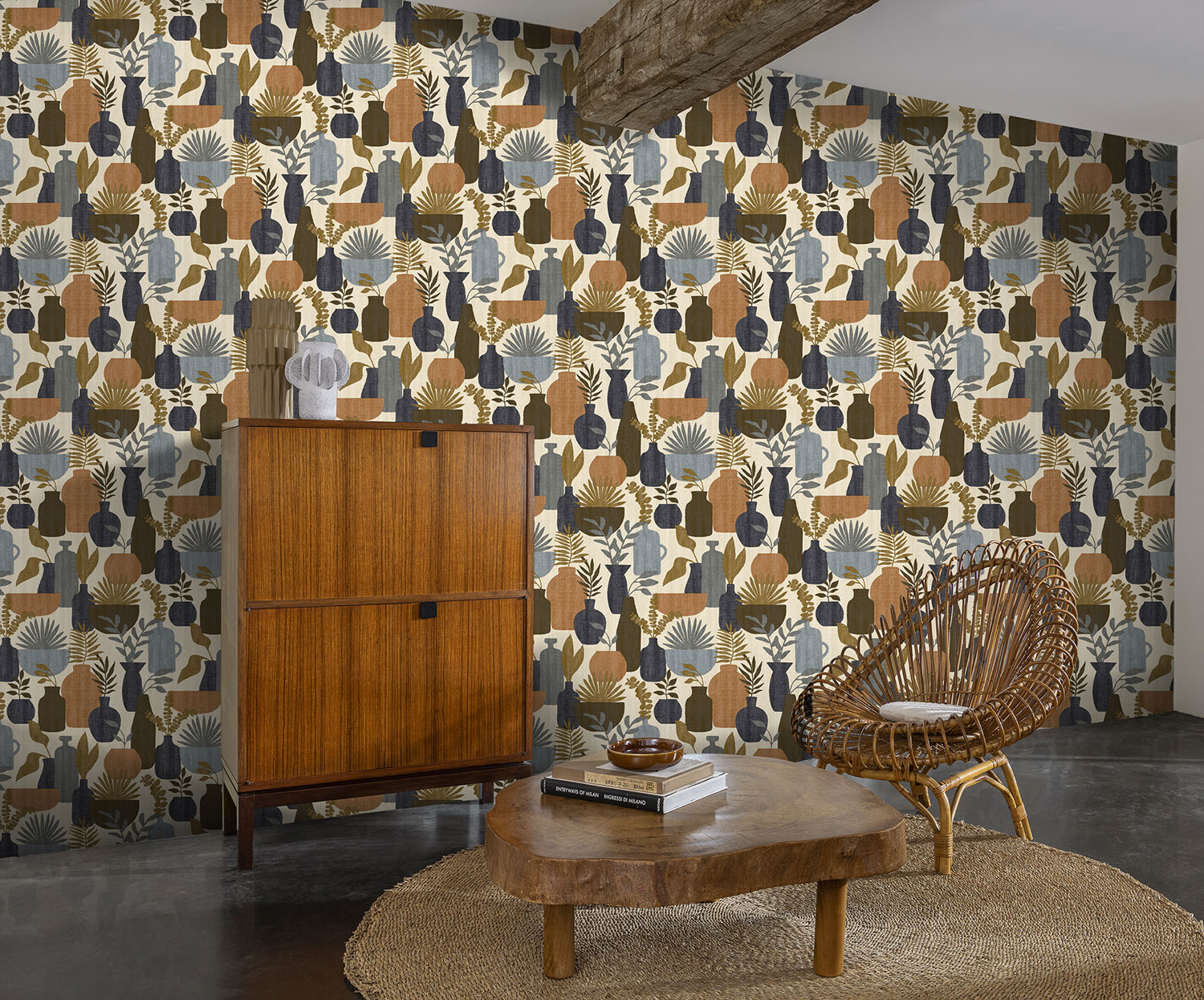 Retro-Tapete, Vasen mit Pflanzen, BA26042, Brazil, Decoprint