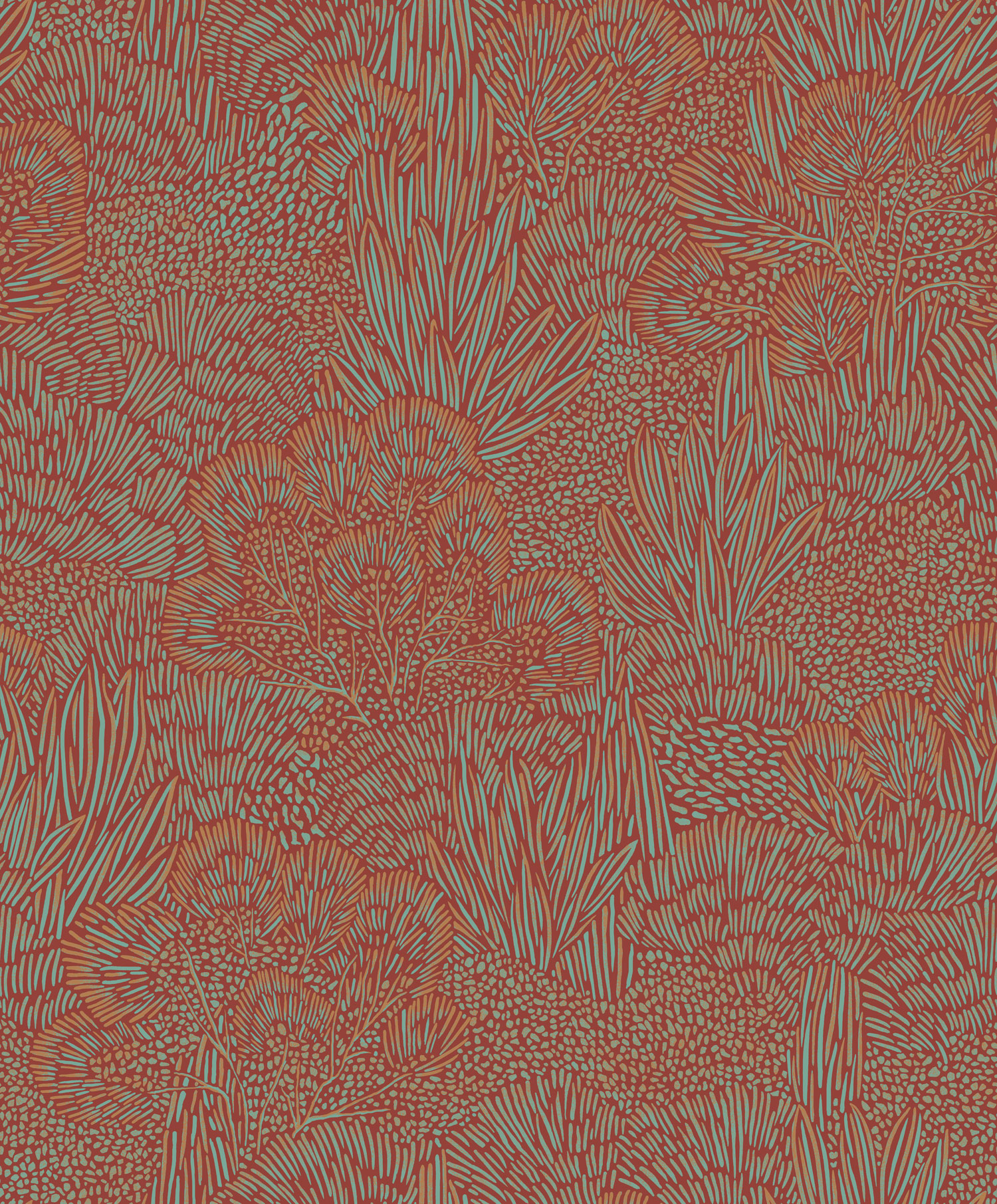 Türkis-rote Tapete, Landschaft, Bäume, BA26063, Brazil, Decoprint