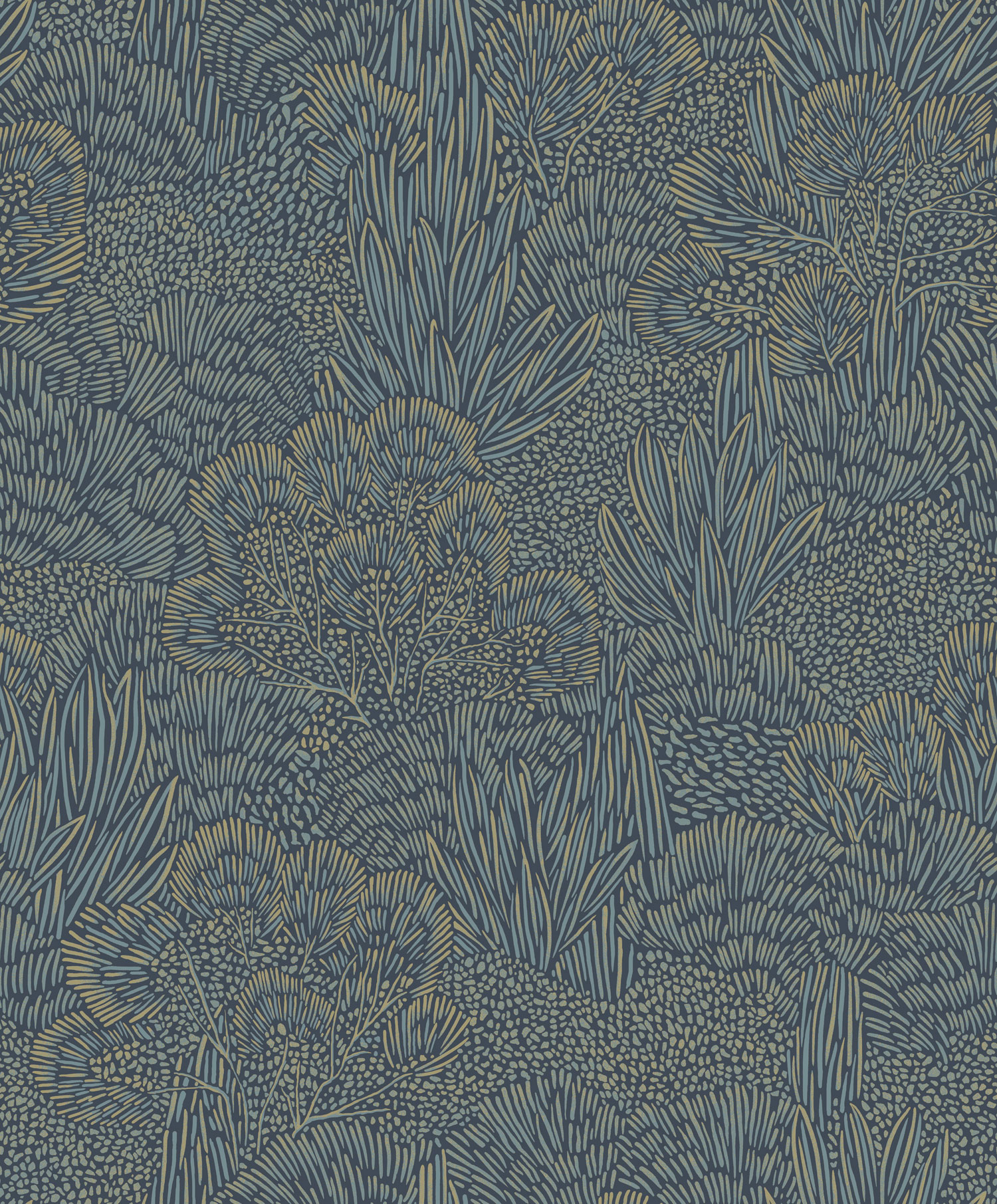 Blau-goldene Tapete, Landschaft, Bäume, BA26064, Brazil, Decoprint