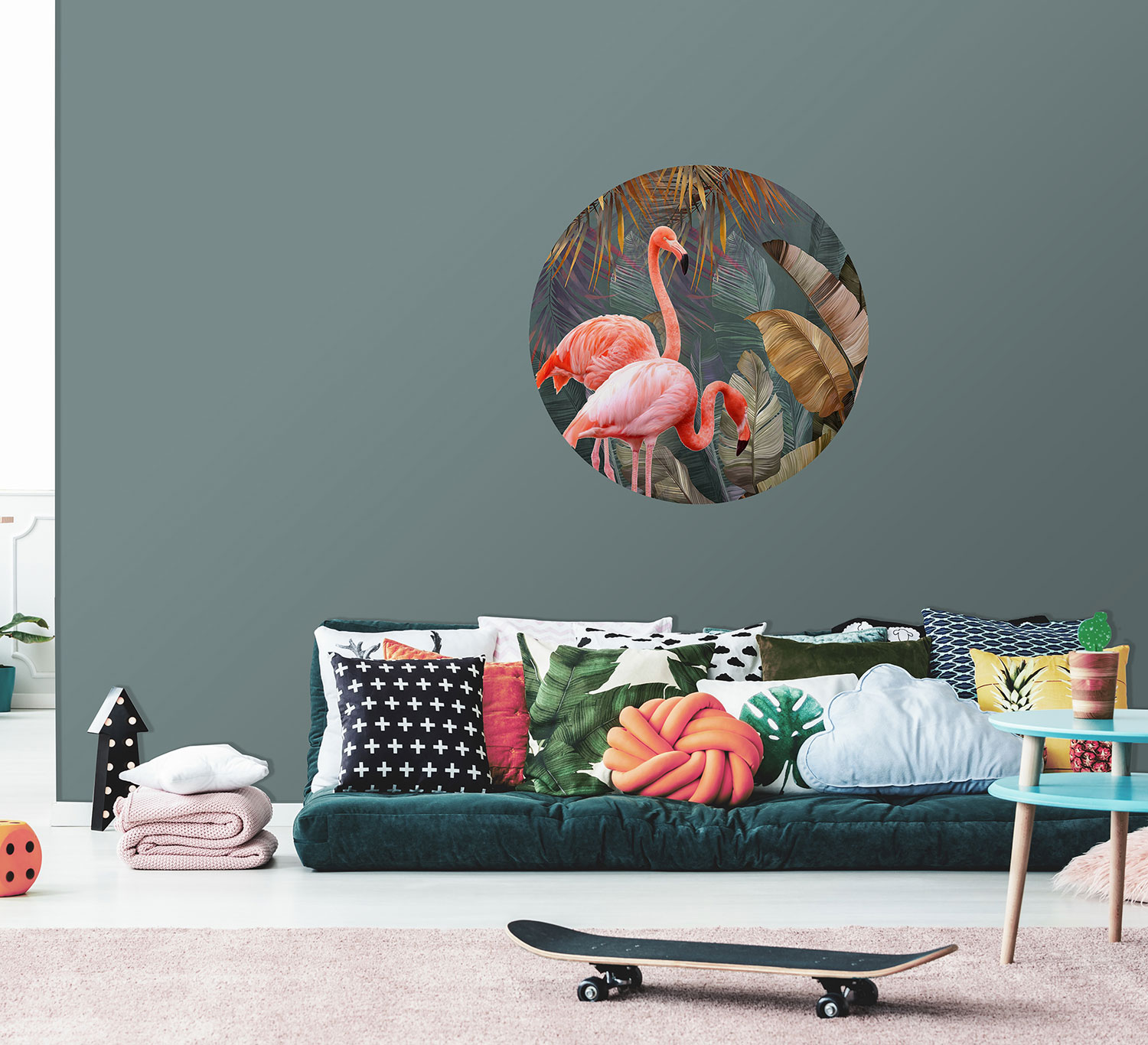 Vorgeklebte kreisförmige Vliestapete mit Flamingos, PLC020, Platinum Shapes, Decoprint