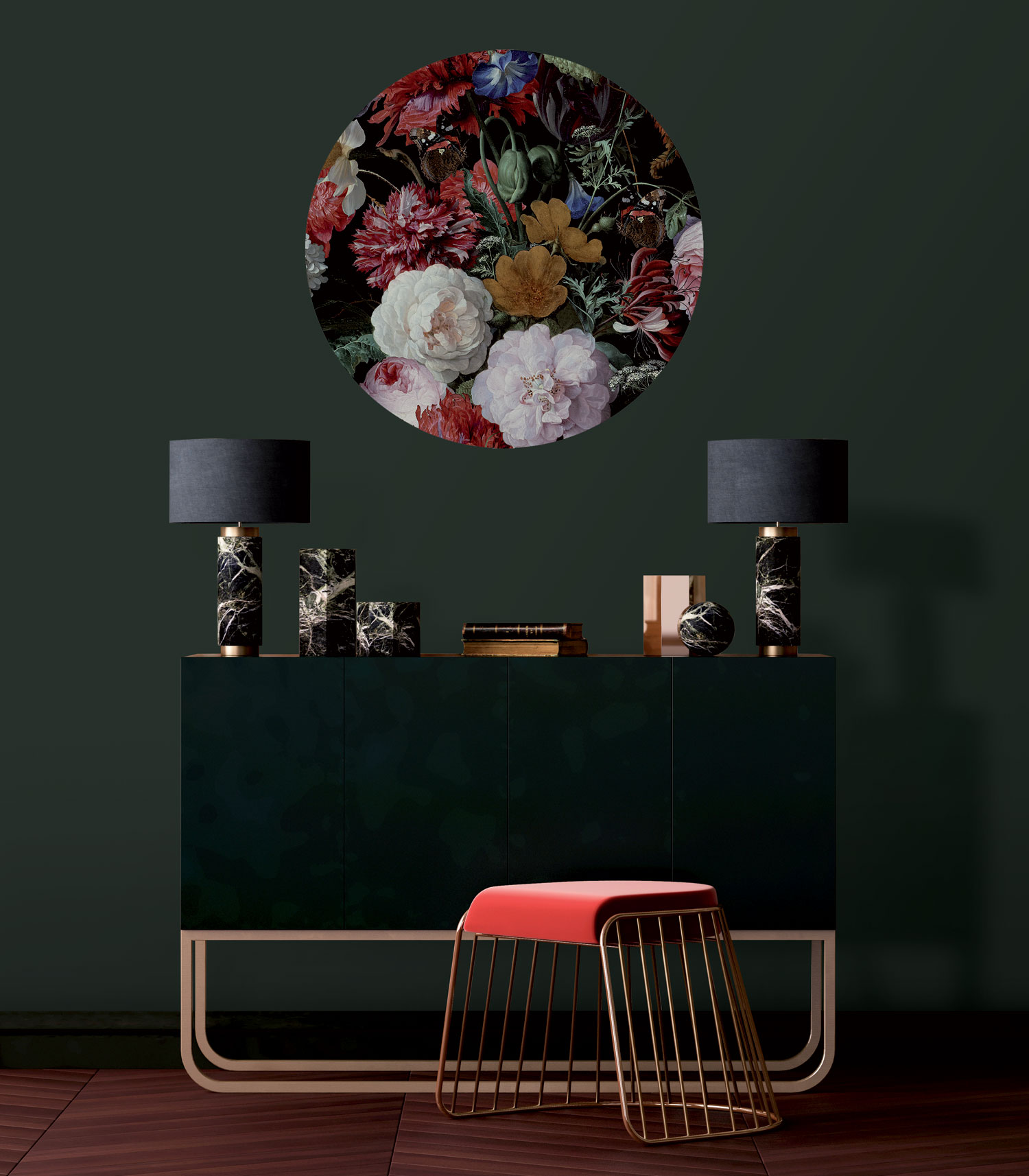 Vorgeklebte kreisförmige florale Vliestapete, PLC021, Platinum Shapes, Decoprint