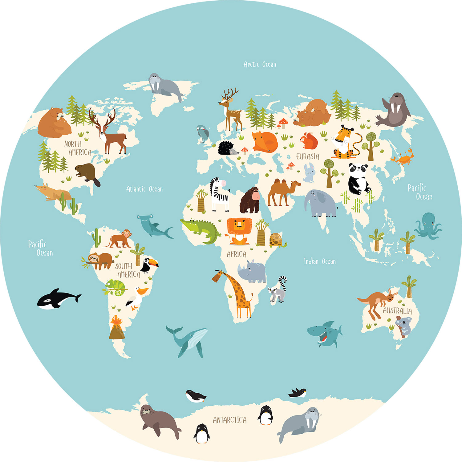 Vorgeklebte Kindertapete, Weltkarte, PLC051, Platinum Shapes, Decoprint