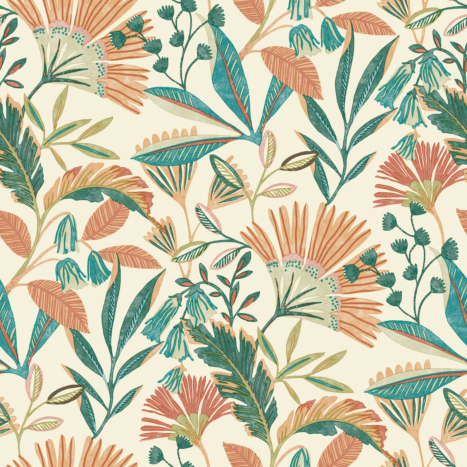 Cremefarbene Tapete, Blumen und Blätter, A63801, Vavex 2025