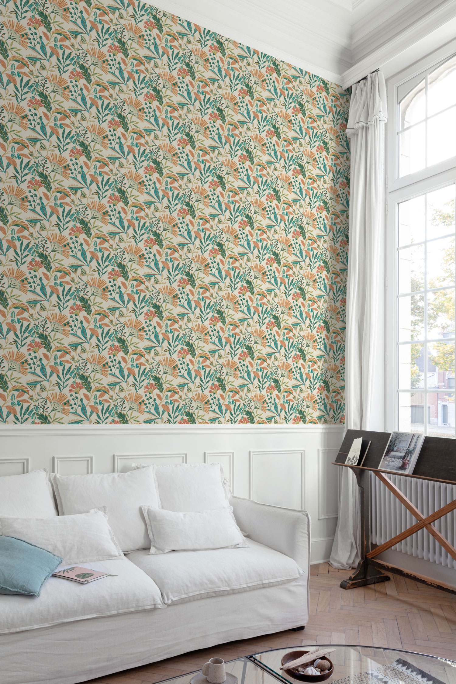 Cremefarbene Tapete, Blumen und Blätter, A63801, Vavex 2025