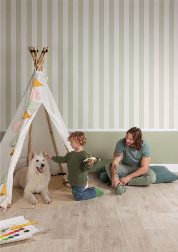 Hellgrün gestreifte Tapete, Stoffimitation, AT4032, Atmosphere, Grandeco