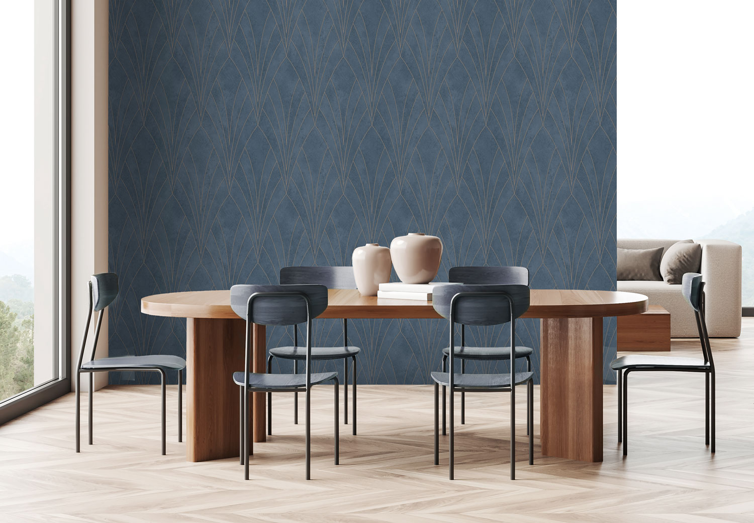 Blaue Tapete mit geometrischen Mustern, Art Deco, L85601, Elegance, Ugepa