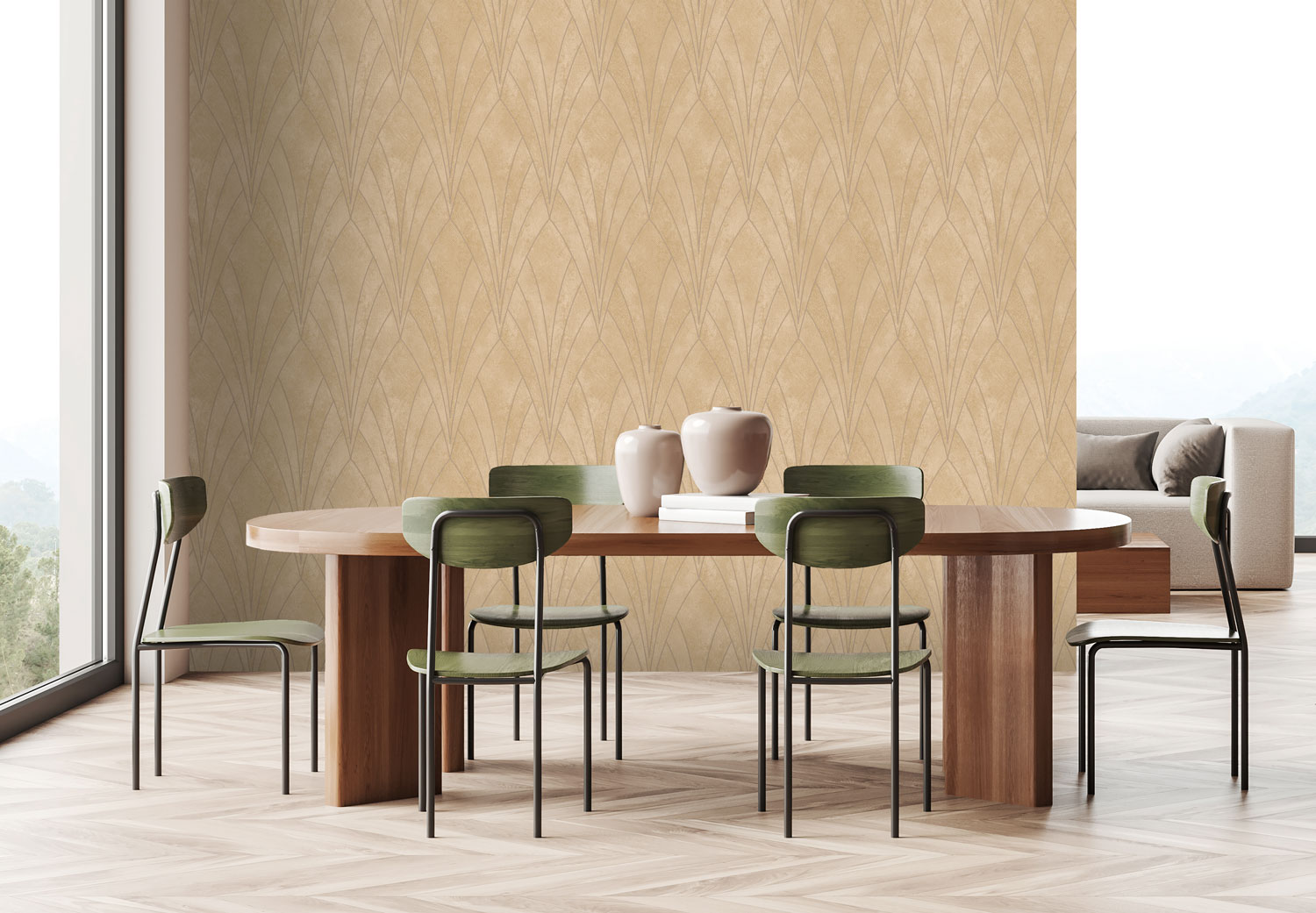 Ockerfarbene Tapete mit geometrischen Mustern, Art Deco, L85602, Elegance  Ugepa