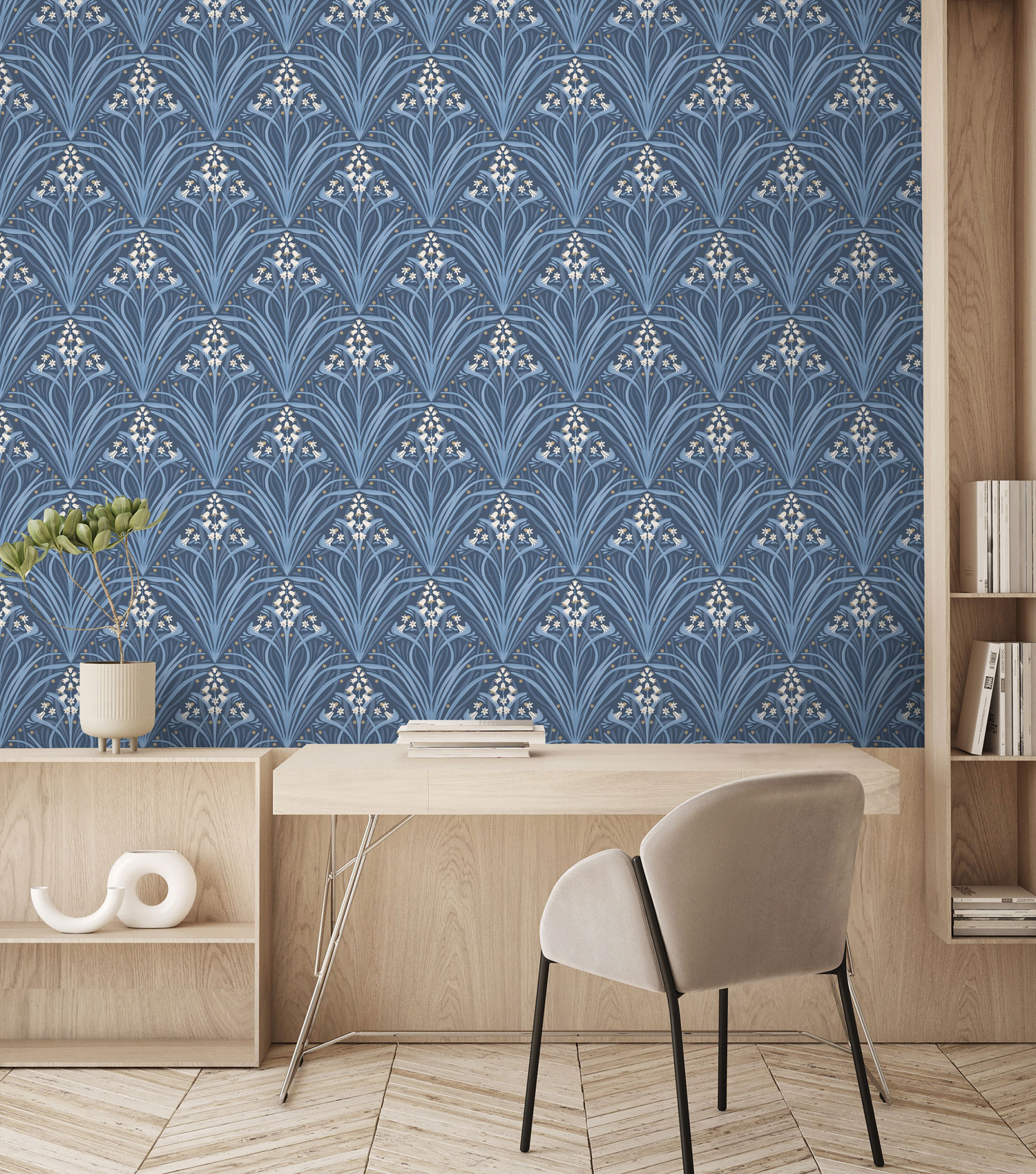 Blaue Blumentapete, Art Deco, M66101, Elegance, Ugepa