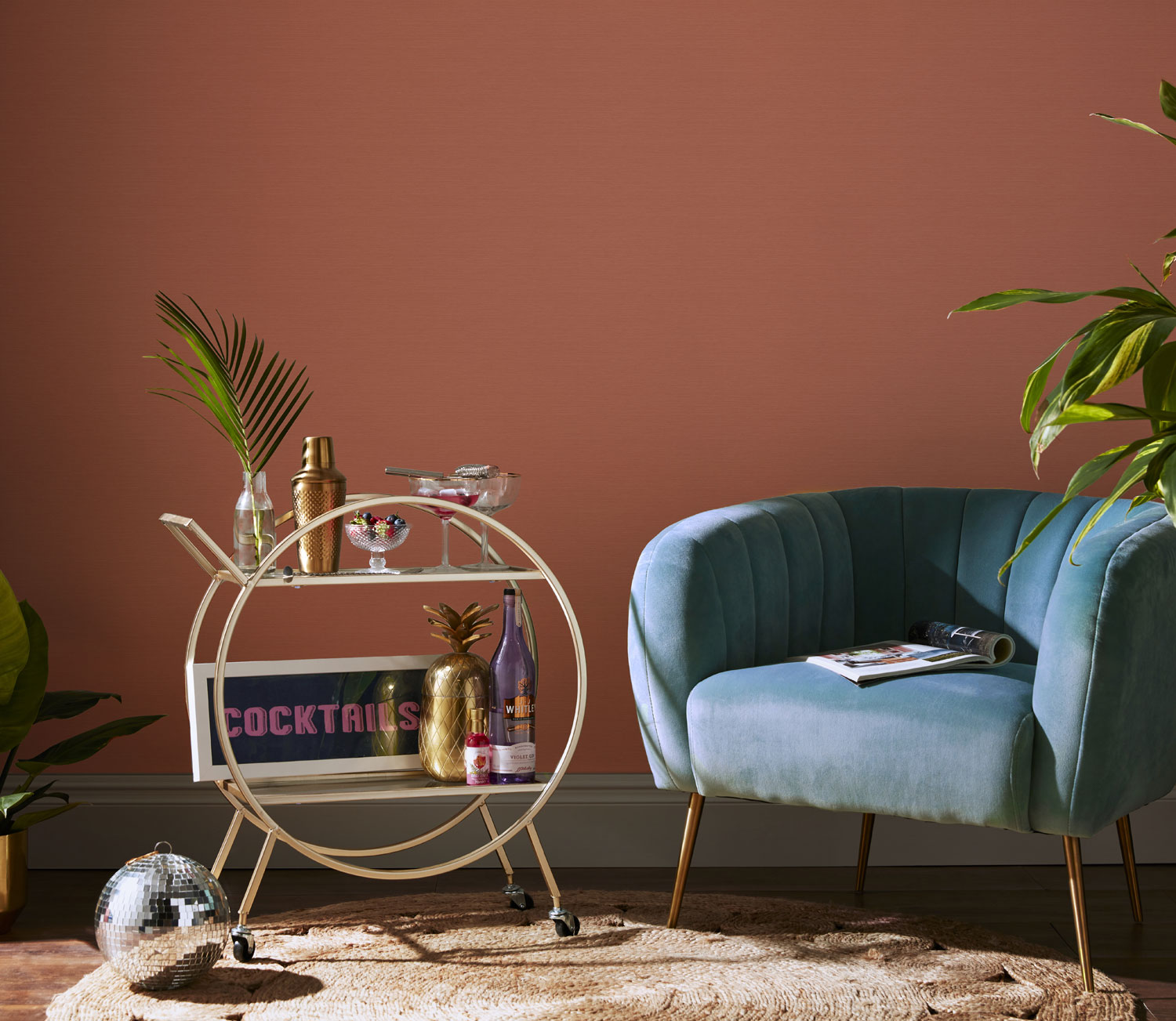 Einfarbige Terrakotta-Tapete, Stoffimitat, 120898, Envy