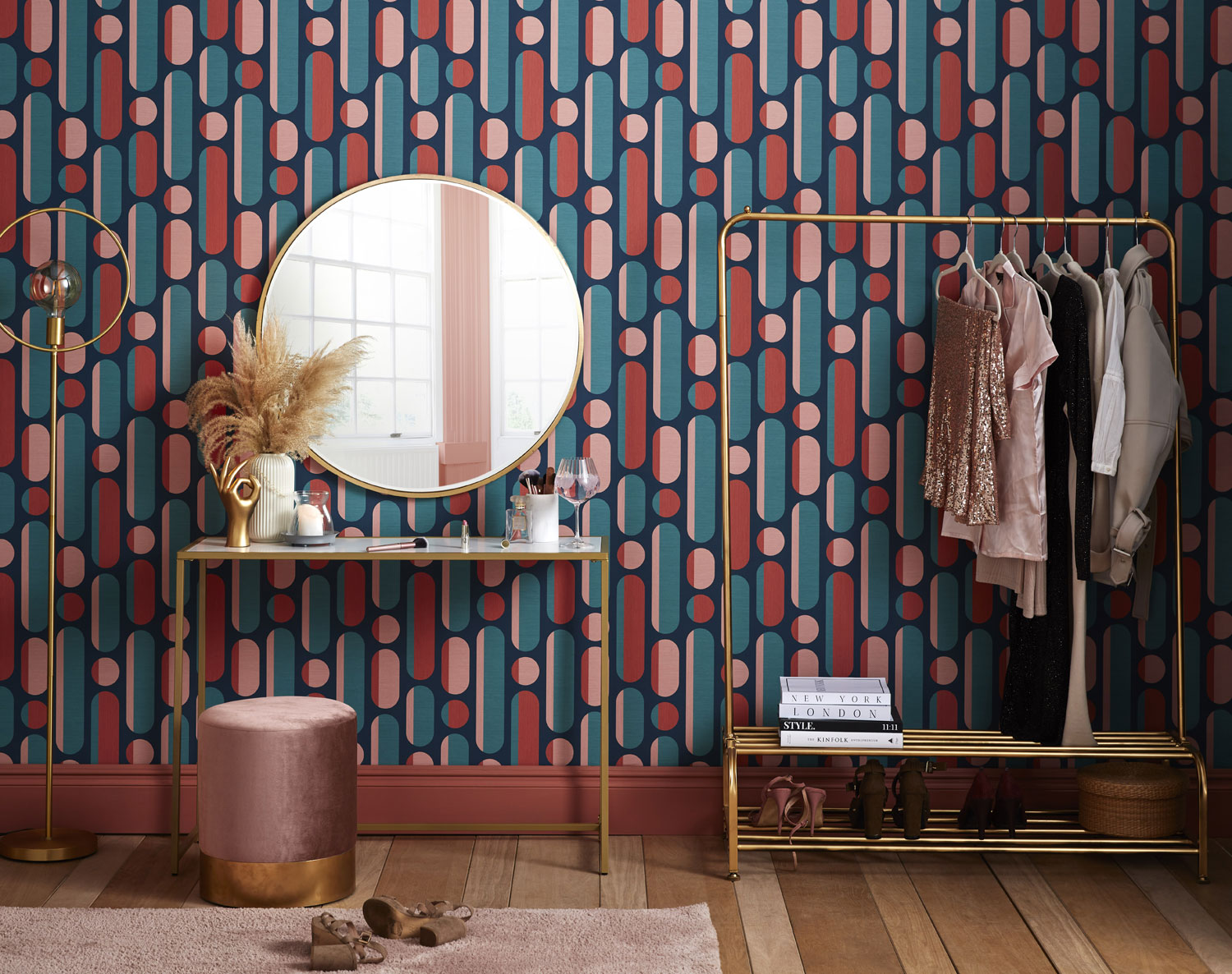 Blaue geometrische Vlies-Retro-Tapete, 118611, Envy