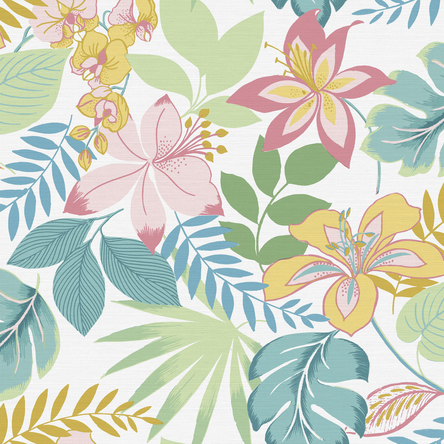 Grau-weiße Tapete mit exotischen Blumen und Blättern, 118732, Envy