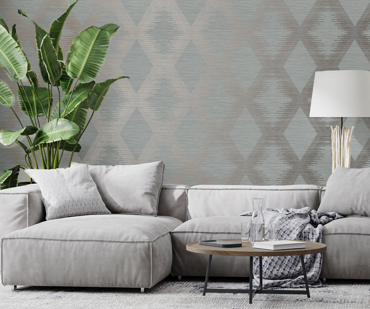 Graugoldene Tapete mit geometrischen Mustern, 120730, Zen, Superfresco Easy