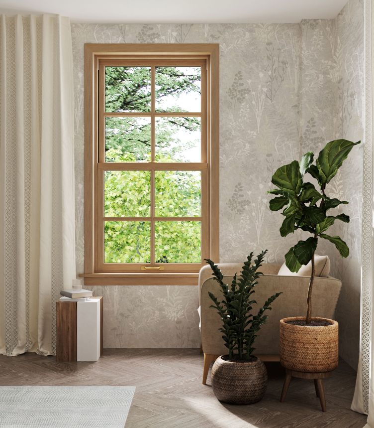 Graue Tapete, Blumen, Blätter, 120714, Vavex 2025