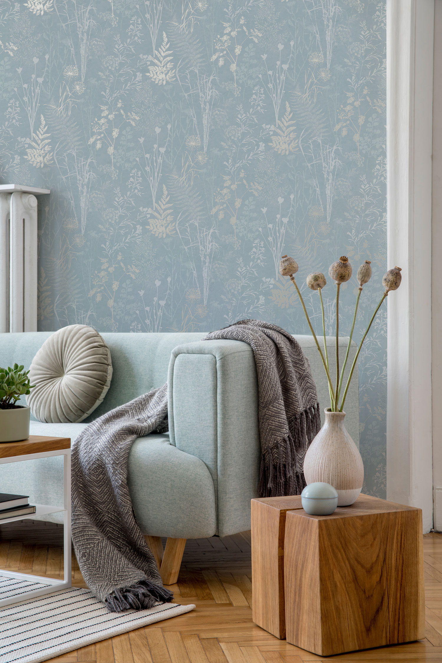 Blaue Tapete, Blumen, Blätter, 120715, Vavex 2025