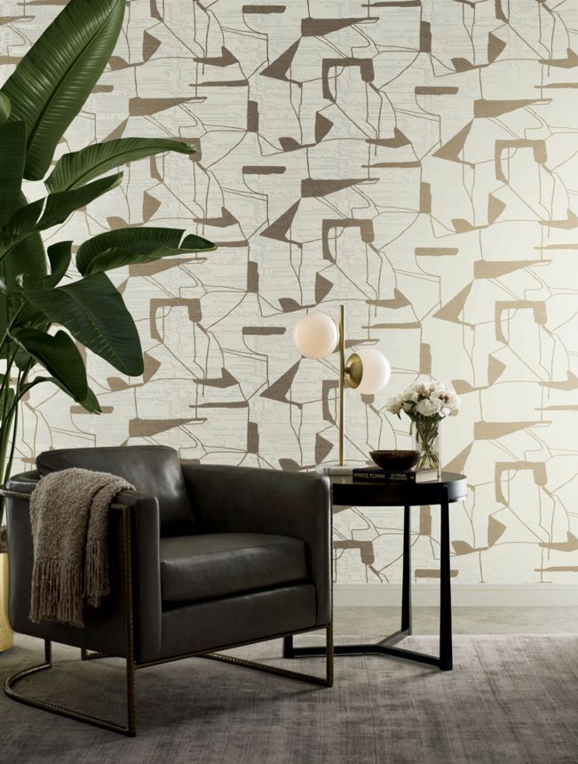 Geometrische Tapete in Creme und Gold, MD7113, Modern Metals, York