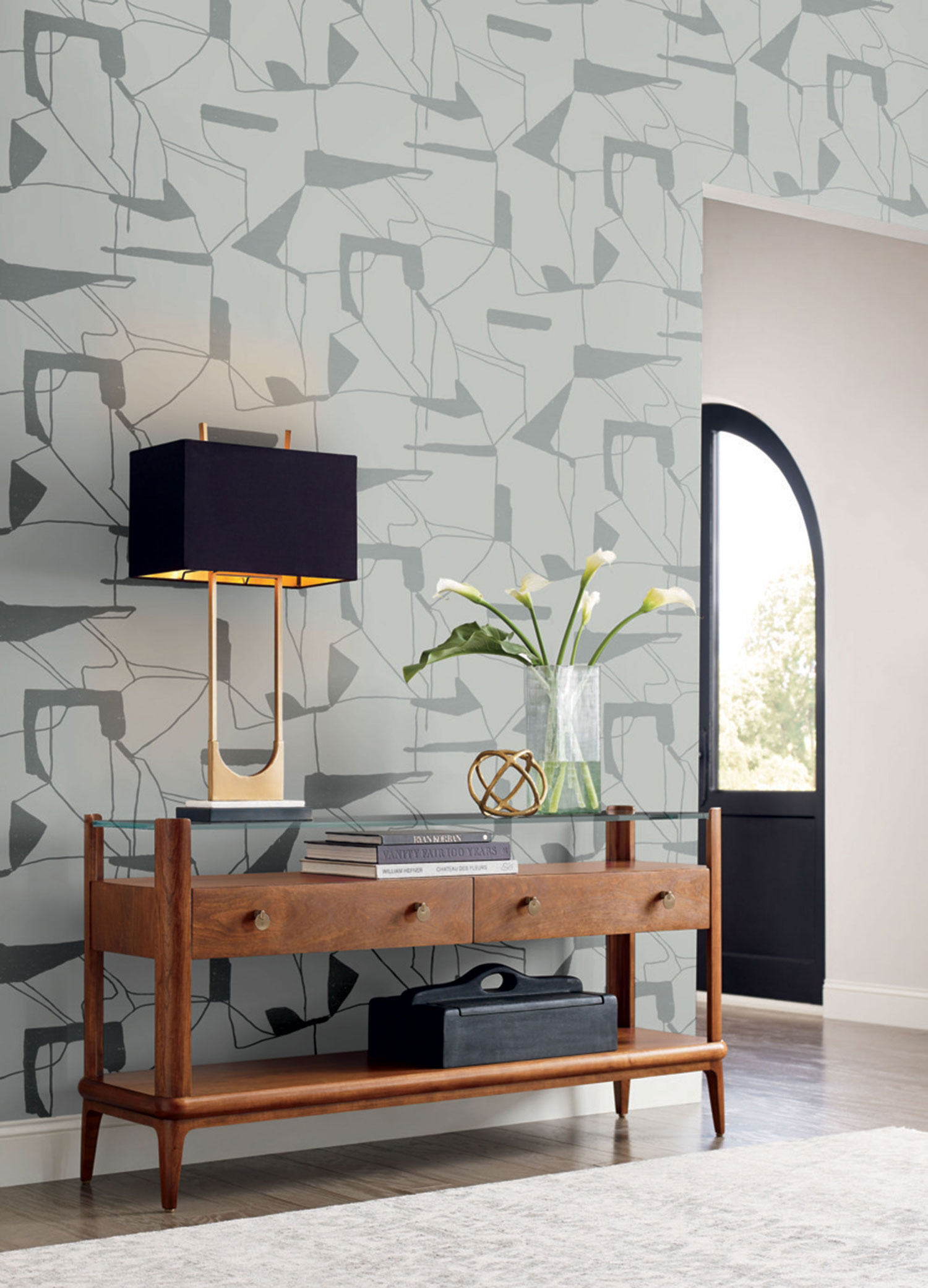 Geometrische Tapete in Grau und Silber, MD7111, Modern Metals, York