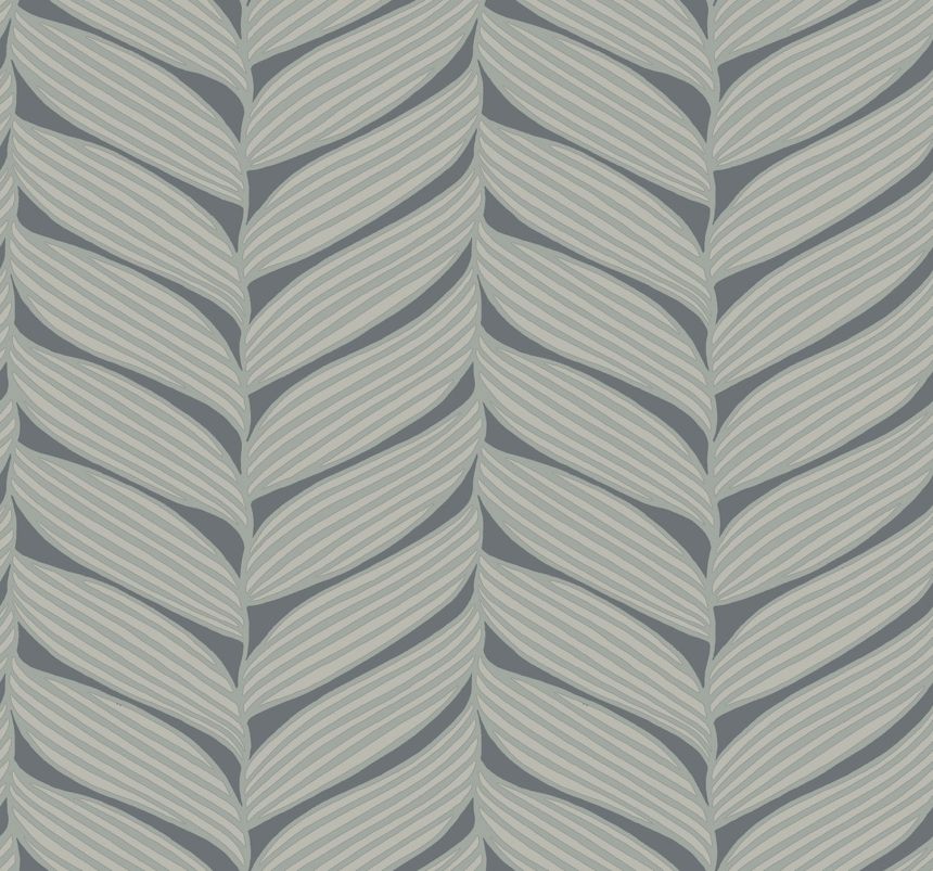 Grau-silberne Tapete, Blätter, MD7163, Modern Metals, York