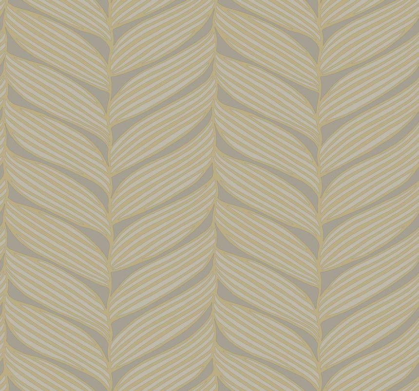 Graugoldene Tapete, Blätter, MD7164, Modern Metals, York