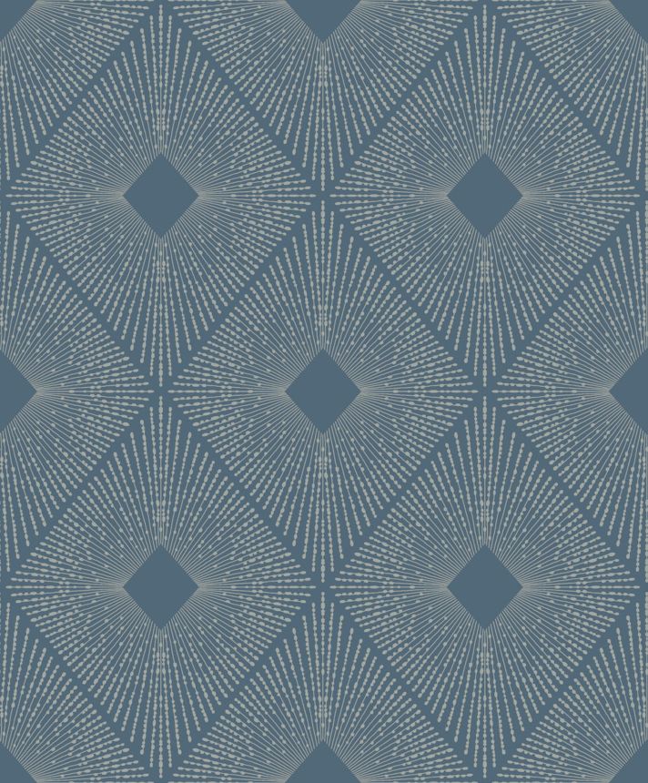 Geometrische Tapete in Blau und Silber, MD7131, Modern Metals, York