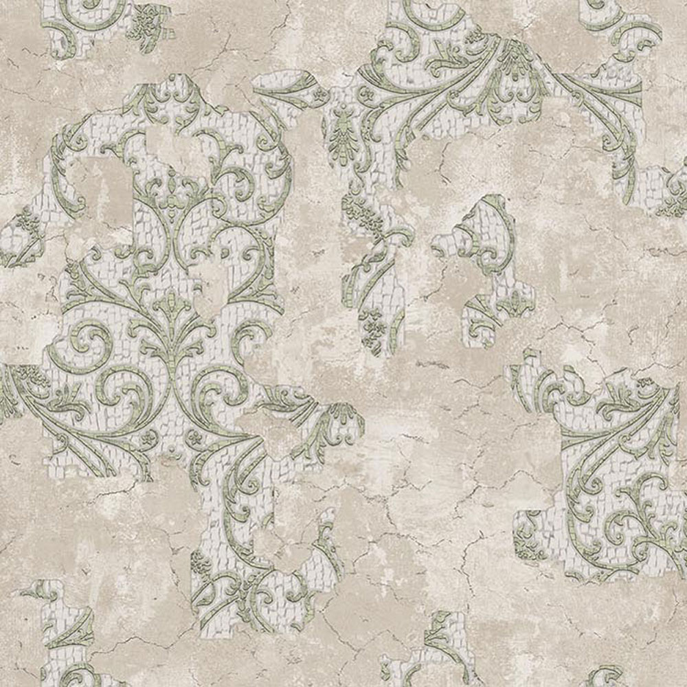 Luxuriöse beige-grüne Barocktapete, 47707, Eterna, Parato